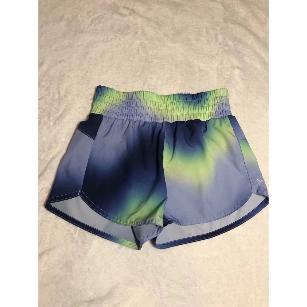 5/$25 Old Navy Active Go-Dry Shorts M 8 Blue Green Ombre Smocked Athletic Liner